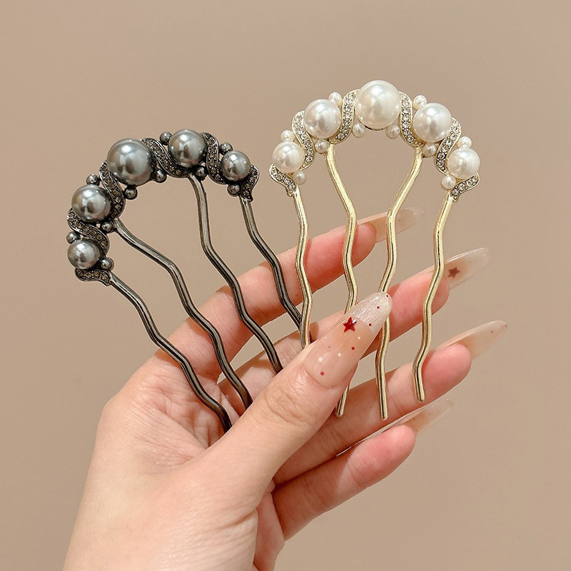 Perla de alta sensación pinzas de cabello en forma de U para las mujeres 2025 nuevo cabezal de cabeza posterior bola de cabeza pinzas de cabello pinzas de cabello tocado