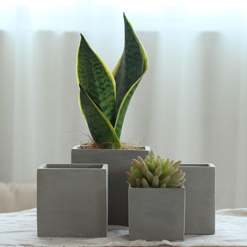 Nordic simple cement flowerpot mini creative personality with tray household succulent square flowerpot micro potter