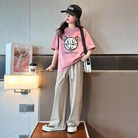 女童套装夏装2024新款儿童时髦洋气衣服中大童夏季运动短袖两件套