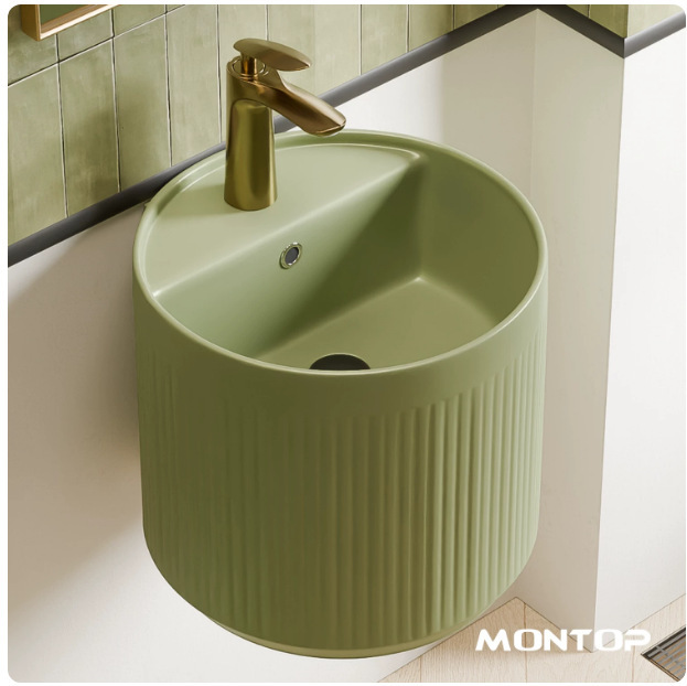 Hotel Retro Green Vertical Striped Round Wall-Mounted Washbasin Small Apartment Bathroom Washbasin Balcony Washbasin Hotel Retro Green Vertical Striped Round Wall-Mounted Washbasin Small Apartment Bathroom Washbasin Balcony Washbasin