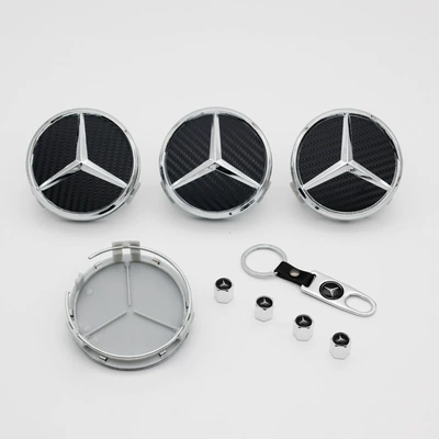 Wheel Center Caps, Silver and — Hub cover - black-carbon-fiber-pattern-75mm-pack-of-four