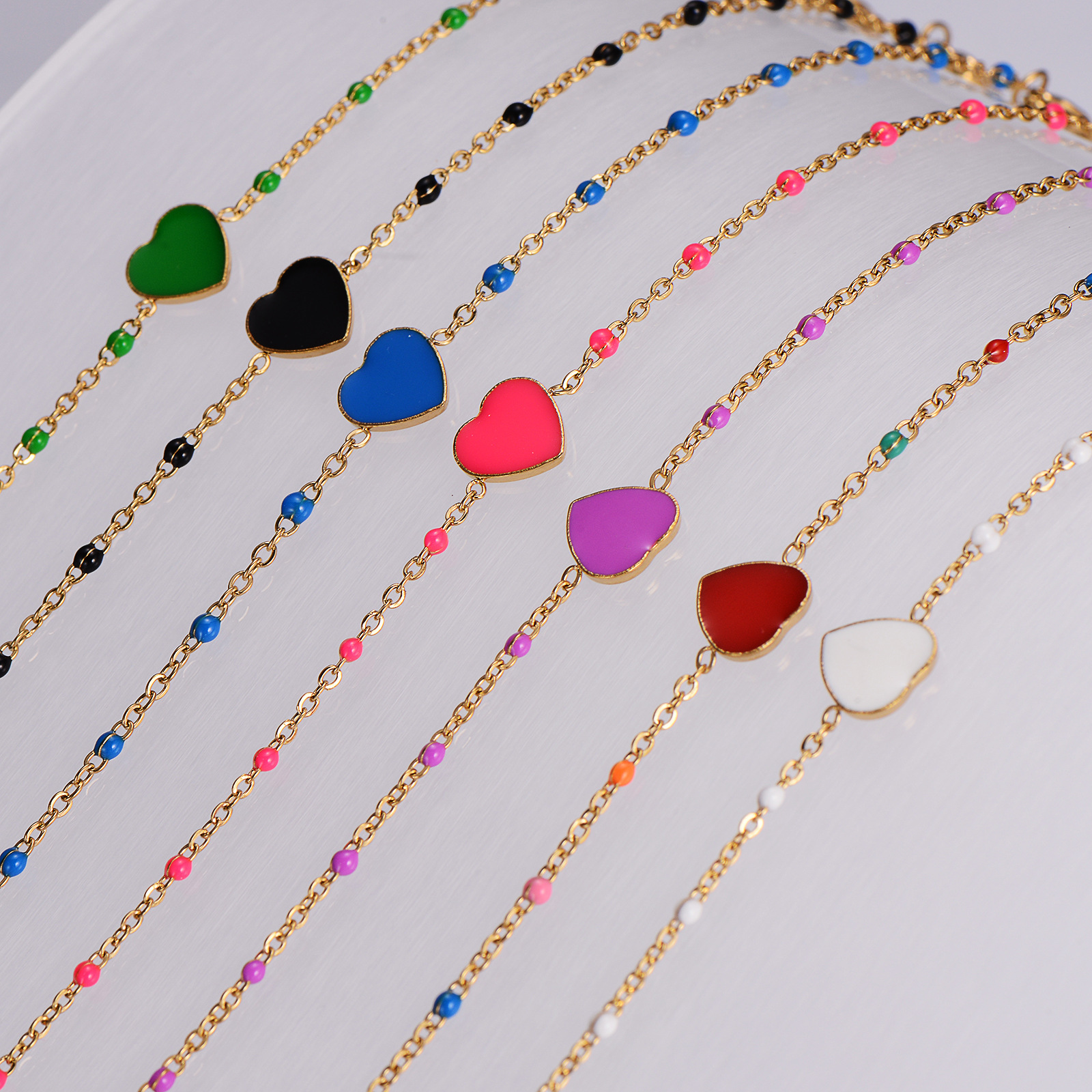 8g Weight PVD Coated Gold Plating Process Sweet Heart Shape 316 Stainless Steel  Bracelets In Bulk