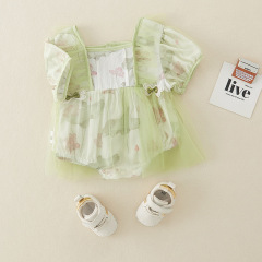 嬰兒連體衣甜美夏裝公主風包屁衣薄款方領爬服女寶寶夏季洋氣哈衣