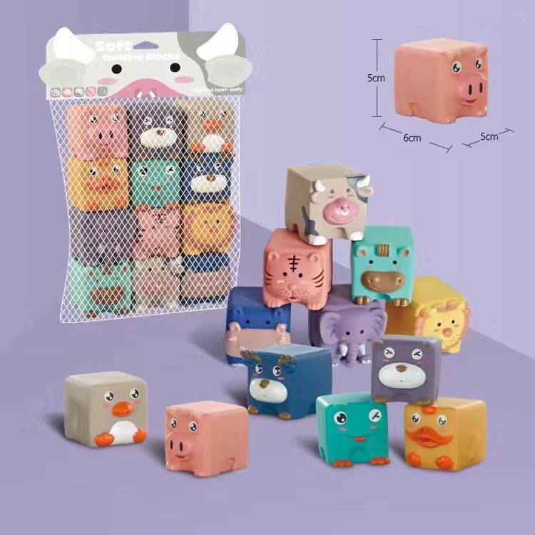 Transfronterizo de exportación de goma blanda bloques de construcción juguetes Infantil Educación Temprana animal color digital cognición montaje de bloques de construcción pellizco música