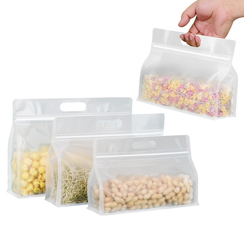 Transparent frosted portable eight-side seal tea seal bag food milk jujube packaging bag buckle hand horizontal stand-up bag