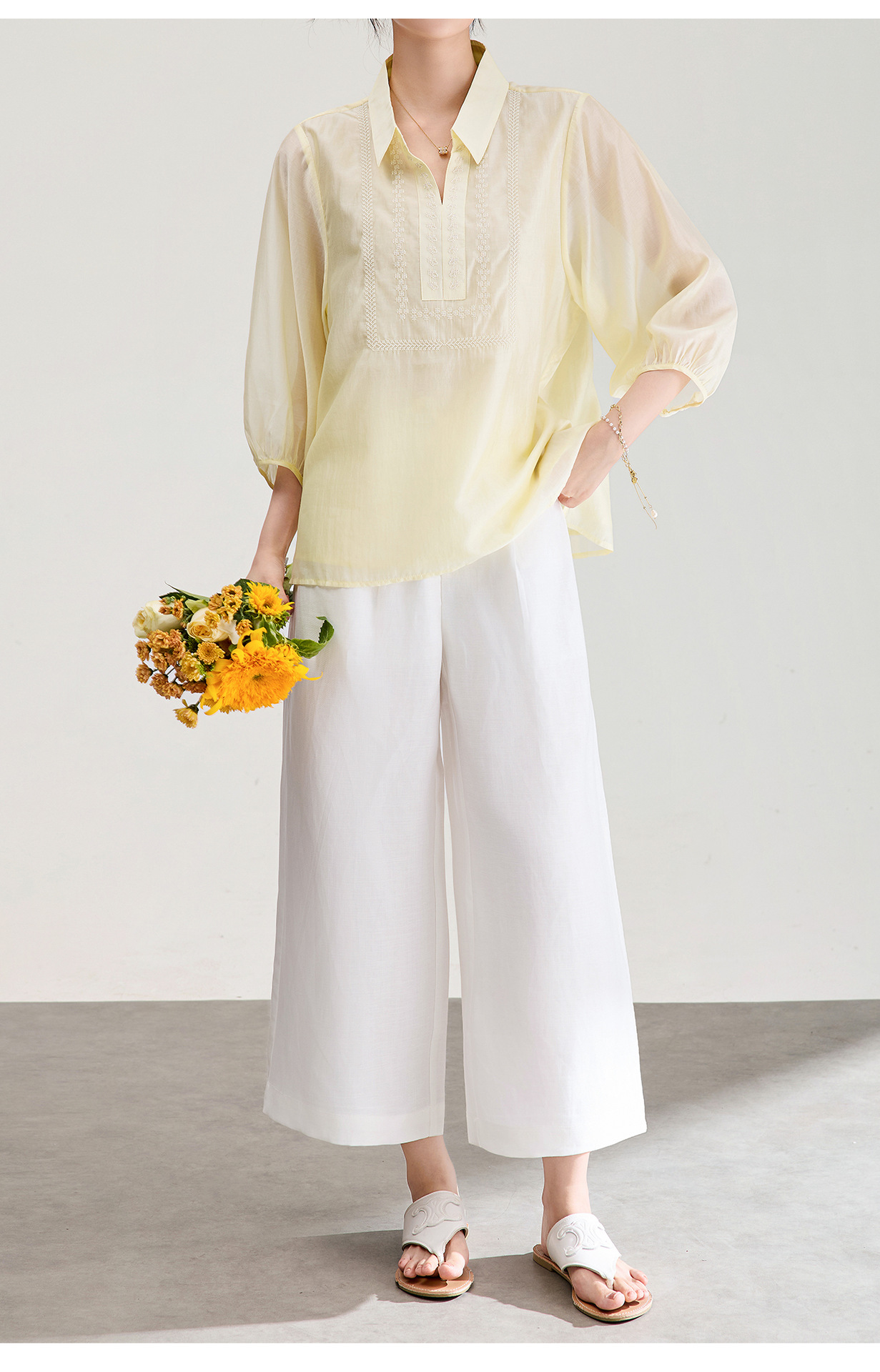 Quần culottes nữ ống rộng chất liệu linen phối sợi tencel, cạp cao dáng suông, mặc mùa hè thoáng mát — Xanh lông mòng đen chi tiết 25