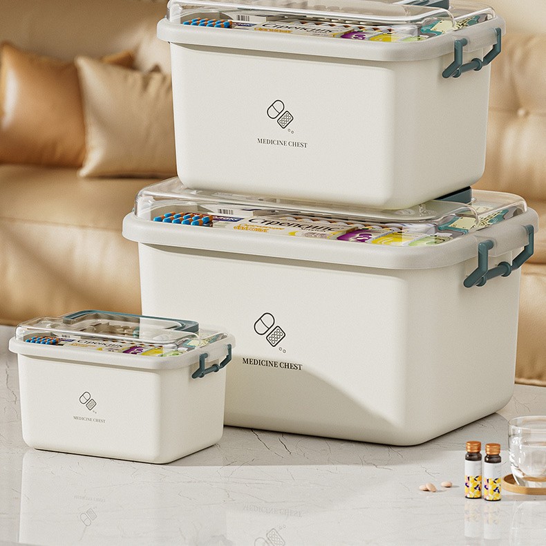 Caja de medicina doméstica de gran capacidad, caja de almacenamiento de clasificación de medicamentos, caja médica de primeros auxilios, gabinete de cajas de medicamentos