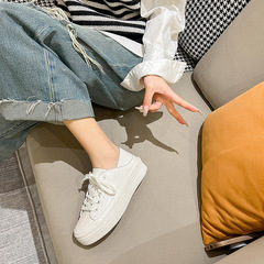 韓版小白鞋女2024春夏軟皮簡約百搭休閒鞋學生系帶運動板鞋ins潮