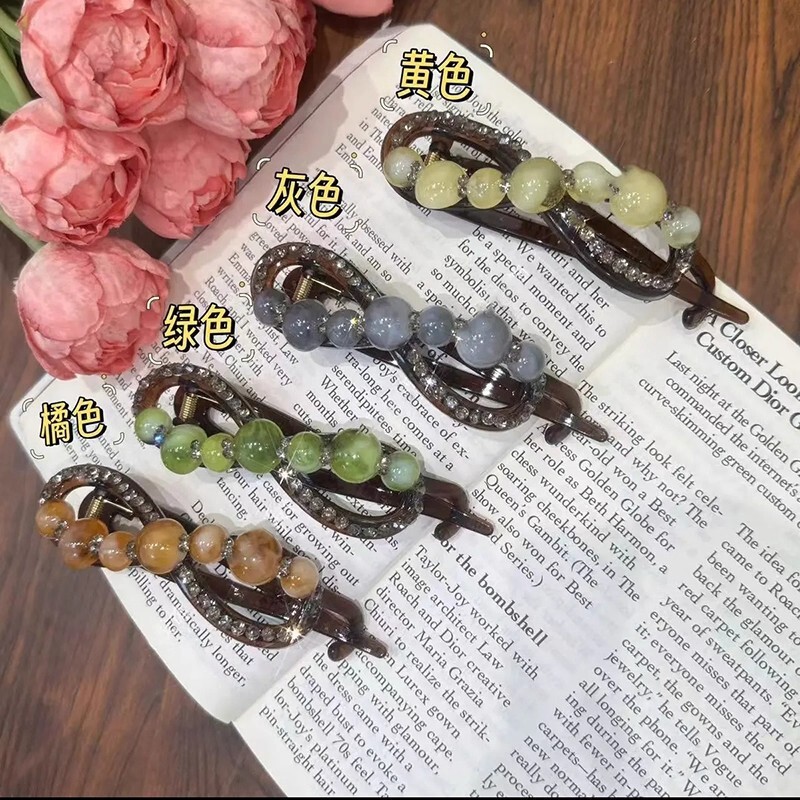 新中式珠珠水钻八字扭扭夹气质百搭后脑勺发量多盘发一字夹盘发器|undefined