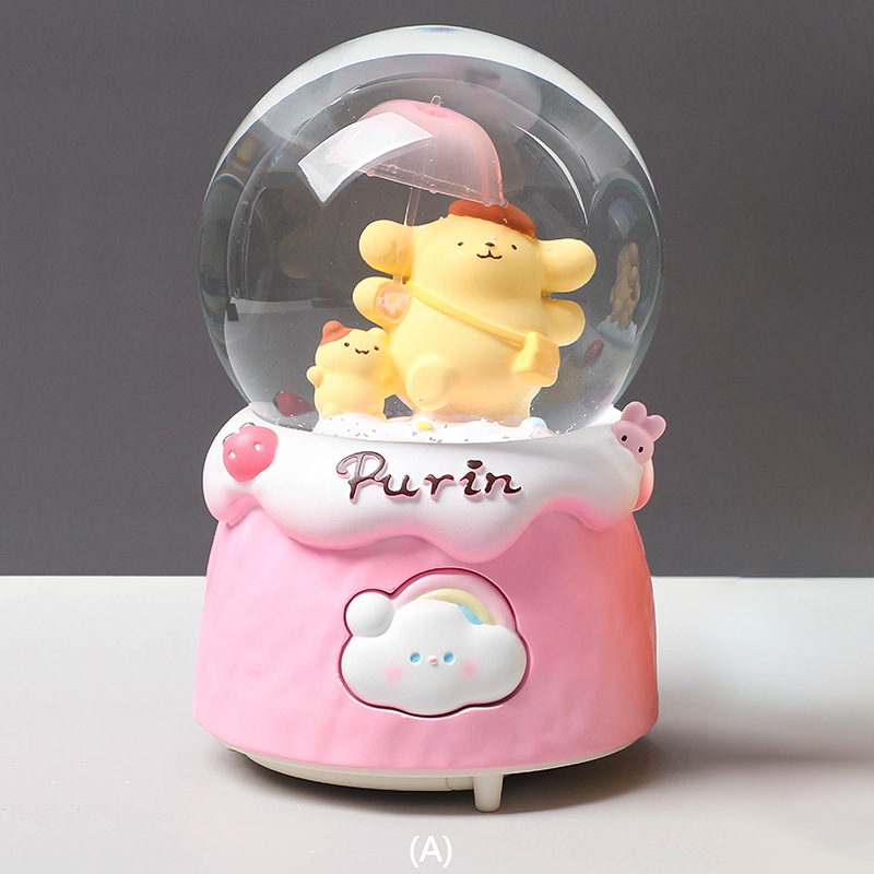 Caja de música de bola de cristal de Kapibala ingenua y linda, adornos de escritorio luminosos, nieve que cae, regalo de cumpleaños para estudiantes y niños