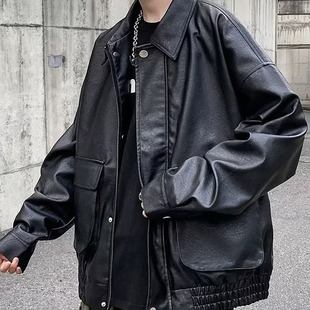 Bike Clothing Leather Jacket Men's Hong Kong Style Ins Fashionable Brand Loose plus size Fashionable Handsome Workwear Leather Jacket Pike Clothing