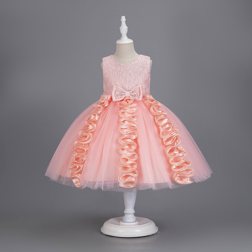 Amazon New Children's Dress Asymmetrical Skirt Net Fabric Puffed Skirt Sleeveless Elegant Birthday Party Princess Dress