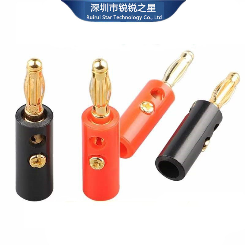 直销镀金灯笼4MM香蕉插头音响插头带螺丝固定可叠加插孔免焊接