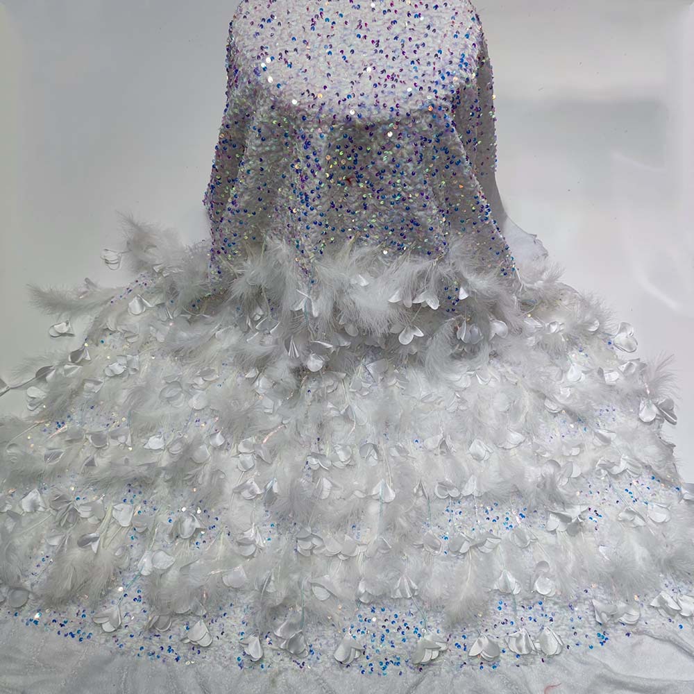 Comercio exterior nueva pluma Otoño e Invierno vestido de novia vestido de noche terciopelo no invertido tridimensional lentejuelas borla floral bordado tela JX1704