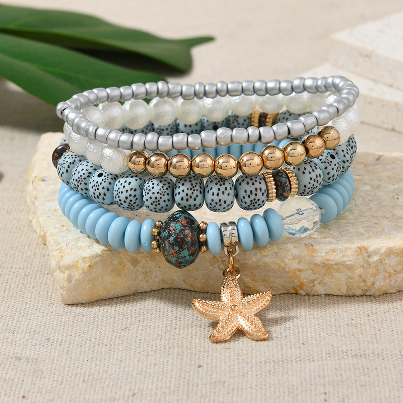 Cross-Border Wholesale Bohemian Ethnic Style Elastic Bracelet Multi-Layer Tassel Turkish Evil Eye Palm Bracelet