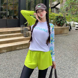 一件代发女式分体长袖长裤套装潜水服冲浪服遮肚显瘦保守批发泳装