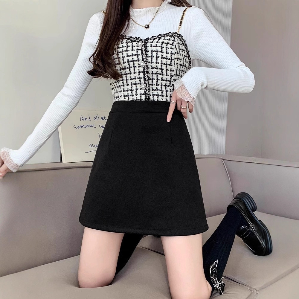 毛呢短裙秋冬女a字半身裙2025新款小个子冬天配毛衣加厚一步包裙