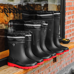 Cross-border fashion rain boots for men: mid-to-high cut, versatile European and American-style outdoor wear, waterproof, with adjustable cuffs—perfect for men who enjoy outdoor activities like fishing.