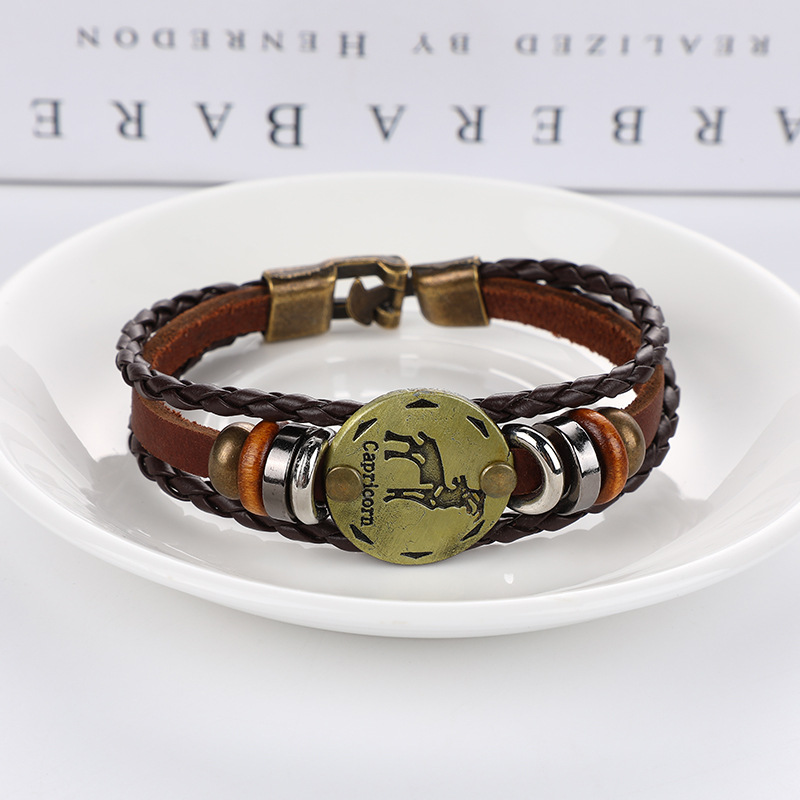 Estilo japonés vintage ropa de trabajo al aire libre pulsera 12 constelación pulsera tejida popular de los hombres pulsera vintage accesorios de desgaste