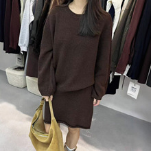 秋上新【LABEL】意法羊毛韩国套装圆领毛衣套装针织衫裙子两件套