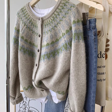 浣熊绒费尔岛圣诞毛衣开衫女春秋季加厚设计感小众慵懒风针织外套