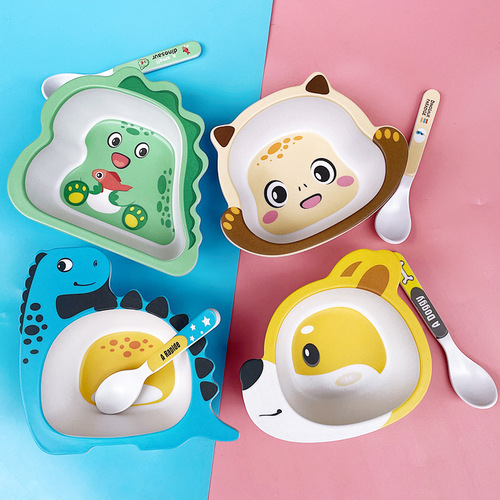 Cute Cartoon Bamboo Fiber Children's Bowl Set Household Baby Eating Baby Food Bowl Spoon Set Children's Tableware Set