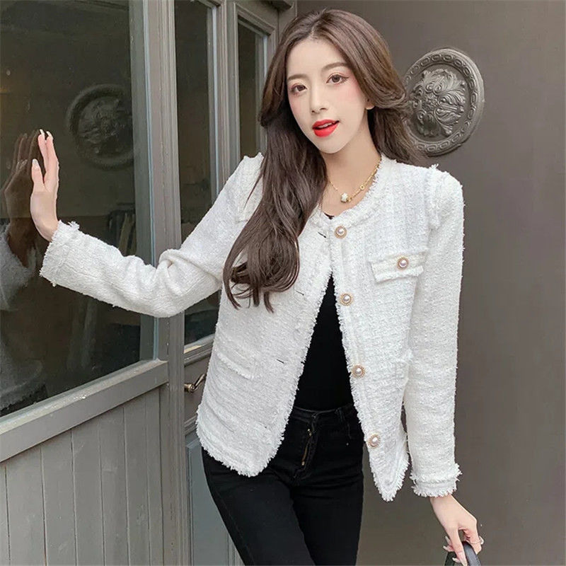 Chanel Style Coat Women's Spring Outer Wear 2024 New Style Elegant Short Sense Small Round Neck Tweed Top