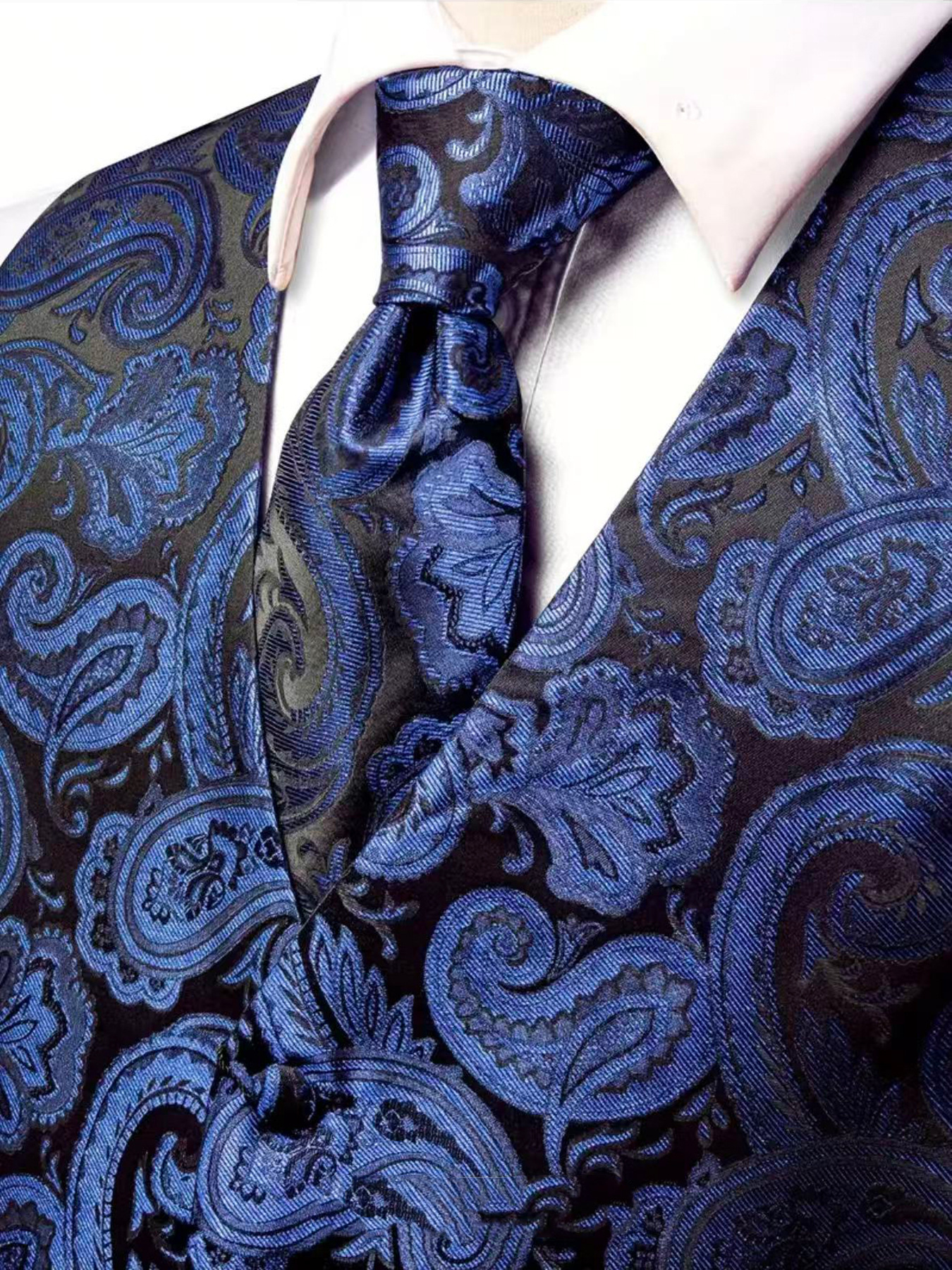 Herren Paisley Weste Set Mit Krawatte Einstecktuch Manschetten_voghion.com