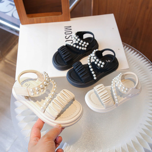Children's Sandals 2025 Summer New Girls Pearl Soft Sole Fashionable Princess Shoes Korean Style Anti-Slip Beach Shoes Dropshipping
