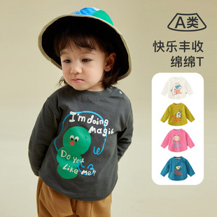 Amila Children's Clothing 2025 Autumn New Children's T-Shirts for Boys and Girls Cartoon Print Class a Cotton Breathable T-Shirts