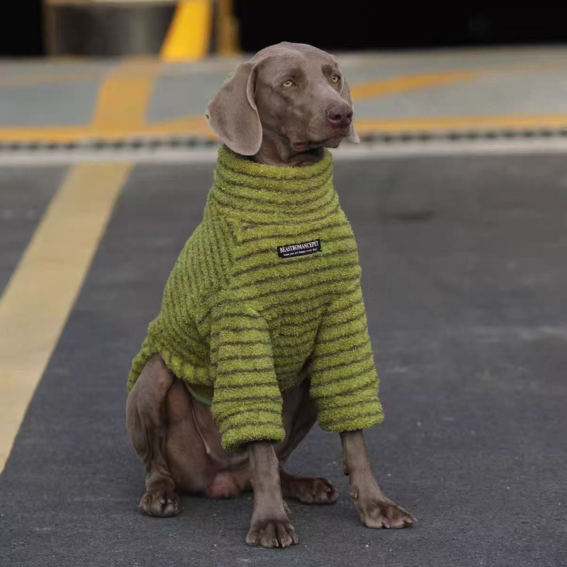 Medium and Large Dog Pet Dog Clothes Warm Velvet Sweatshirt Labrador Golden Retriever Autumn and Winter Bottoming Shirt Stripes