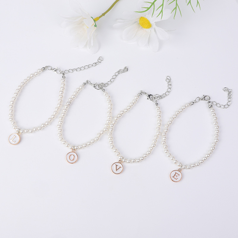 Letter Bracelet Simple Pearl English Letter Your Name Bracelet Female Niche Design Advanced Sense Girlfriend