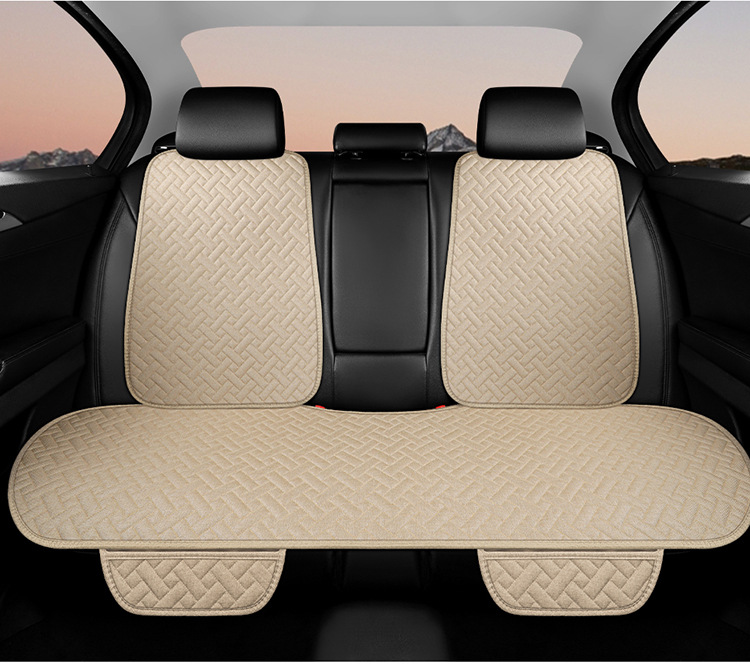 Manufacturer Wholesale Universal Car Seat Cushion Linen Striped Small Three-Piece Backrest Four-Season Tie-Free Anti-Slip Foreign Trade Explosion Single Seat