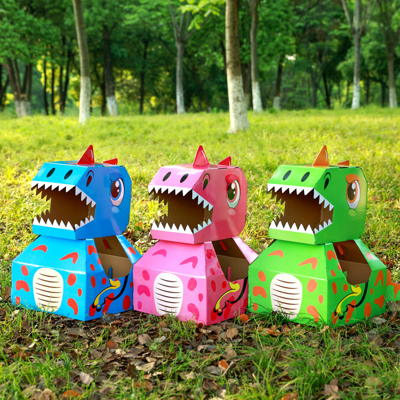 Wearable Children's Dinosaur Cardboard DIY Handmade Cartoon Headgear Model Kindergarten School Interactive Paper Shell Toy