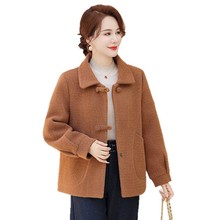 新款妈妈秋冬季加厚仿水貂绒外套中老年人女装阔太太气质呢子大衣