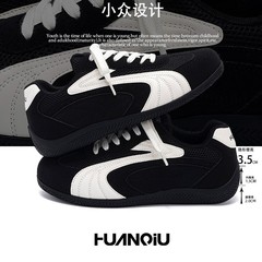厚底休闲板鞋男款夏季网面透气2025新款内增高黑色德训鞋男鞋