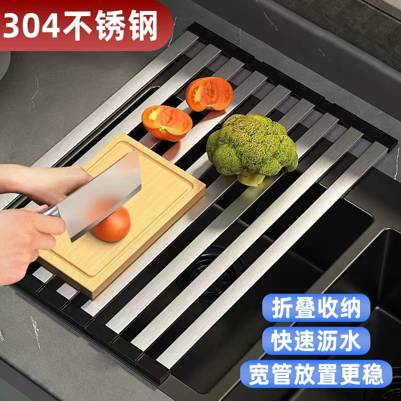 Сливная решетка для кухни из нержавеющей стали 304, складная корзина для раковины, сливная корзина для раковины, роликовая шторка, силиконовая сливная подушка