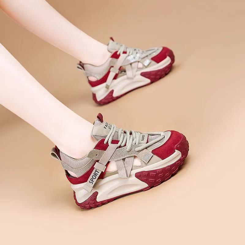 Trendy Color-Blocked Women's Sneakers, Breathable Hollow-Out Summer Shoes, 2026 New Popular Dad Shoes with Thick Soles and Height Increase Trendy Color-Blocked Women's Sneakers, Breathable Hollow-Out Summer Shoes, 2026 New Popular Dad Shoes with Thick Soles and Height Increase