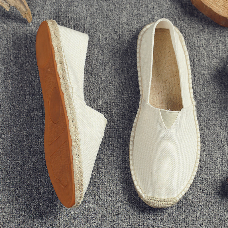 Venta directa de fábrica zapatos de suela de cáñamo de verano zapatos de cuerda de lona de pescador tejido de paja zapatos de lino absorbentes de sudor transpirables perezosos