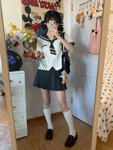 Genuine jk uniform skirt pleated skirt Japanese school sailor suit academic style skirt original class dress suit middle dress