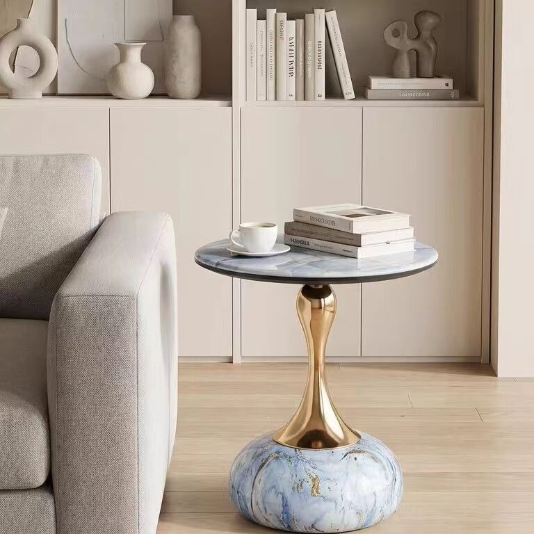 Light Luxury Coffee Table, Sofa Side Table, Small Coffee Table, Minimalist Coffee Table, Modern Movable Balcony Small Round Table, Bed Rock Slab Coffee Table
