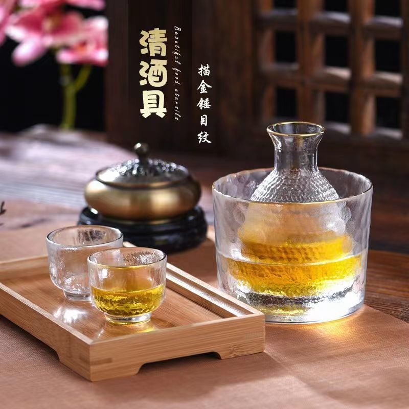 日式高档酒器酒壶热黄酒锤纹玻璃酒杯高颜值烫家用米酒