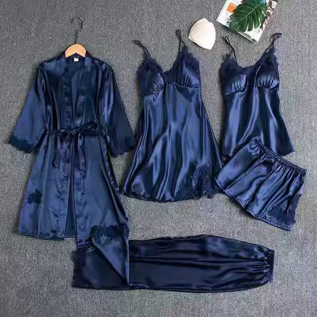 Women's Pajama & Lace Bathrobe Set, European Style, Lifting Effect, Multicolour