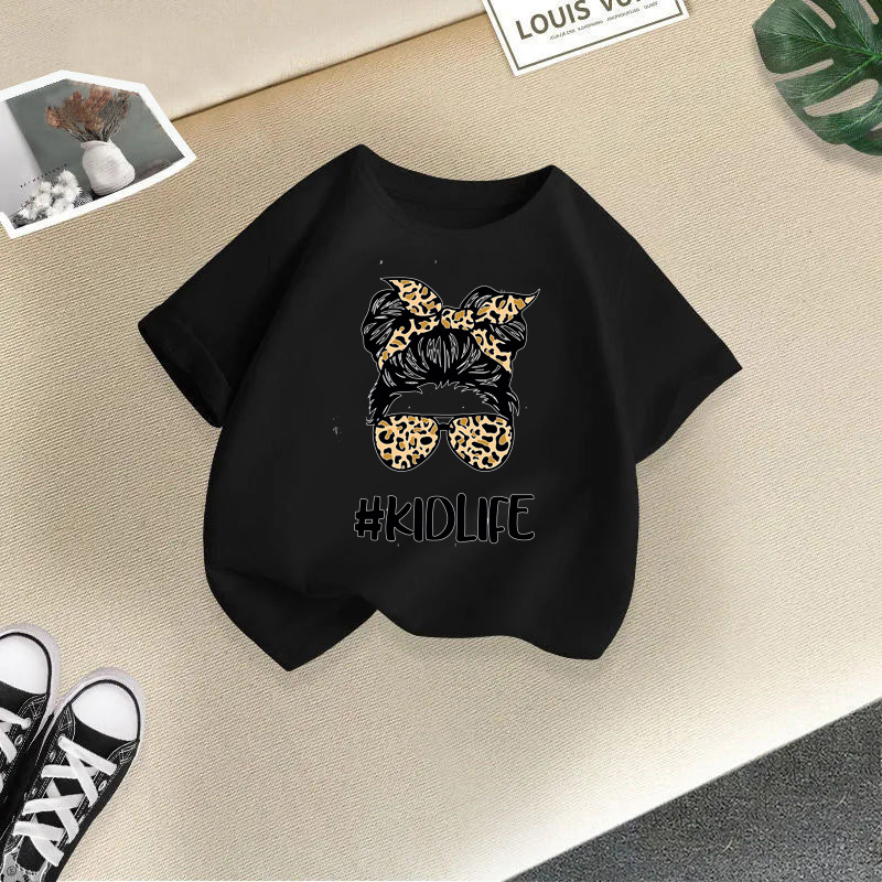 Ropa para niños transfronterizos 2024 verano nuevas camisetas de manga corta para niños y niñas tops de cuello redondo de moda bebé de media manga de algodón