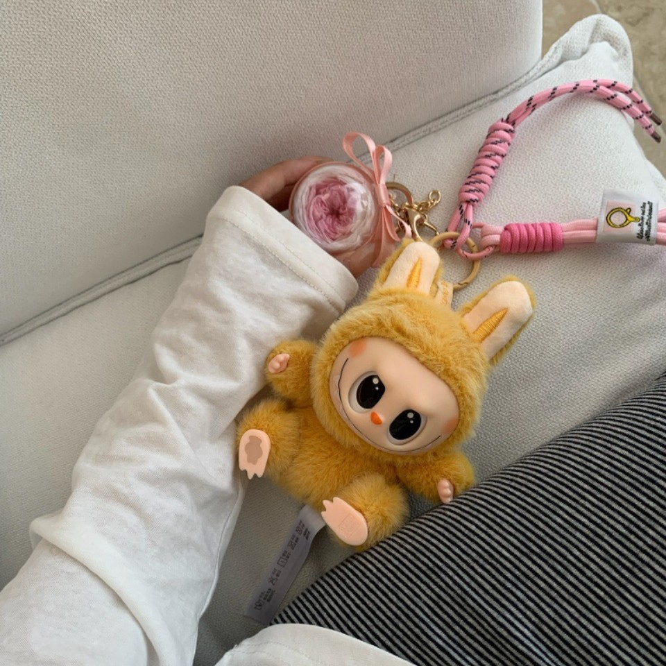 노란색 작은 천 열쇠고리