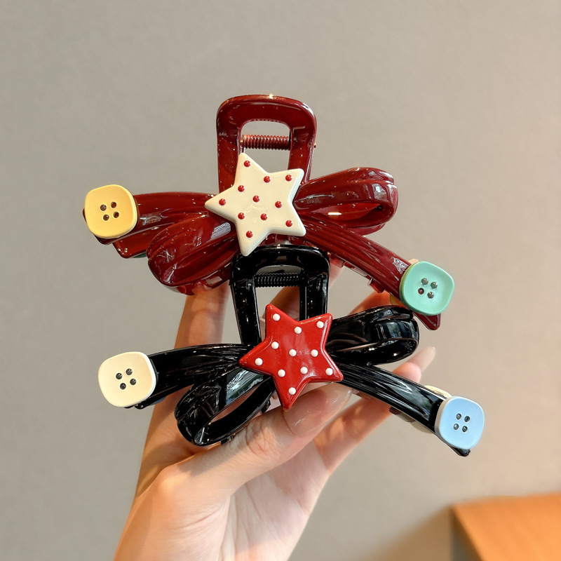 Diversión de contraste de color ondulado punto estrella agarrar clips de botón de arco grande clips de tiburón medio clip de cabello agarrar el cabello