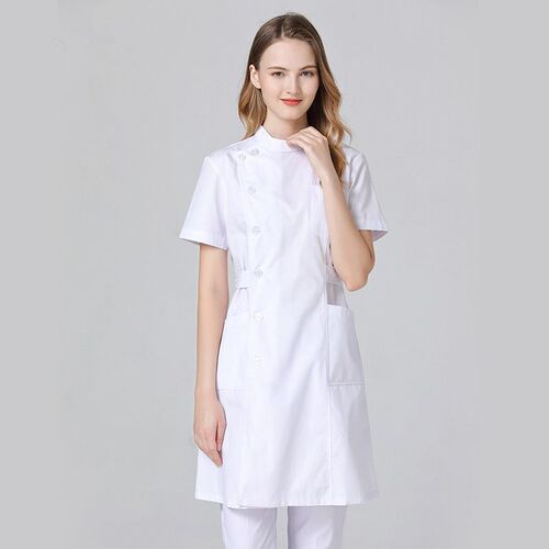 Nurse clothes, women's long-sleeved white coat, beauty salon, pharmacy work clothes, split suit, summer short-sleeved, standing collar, laboratory