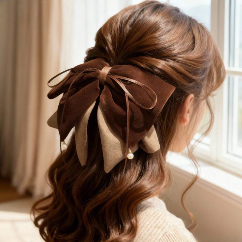 262 коричневая бархатная заколка для хвоста
