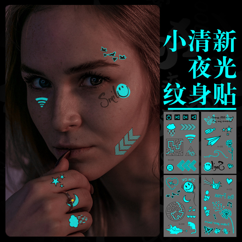 Tattoo stickers blue luminous butterfly small fresh ins wind waterproof luminous net red lasting temporary cross-border supply