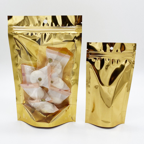 Factory golden semi-transparent standing bag aluminum-plated Yin and Yang self-standing bag leisure food medicine sealing packaging bag 
